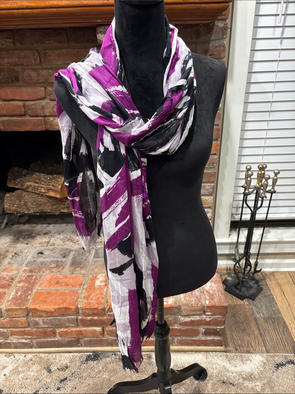 The Limited Purple, Black & White Abstract Rayon Scarf